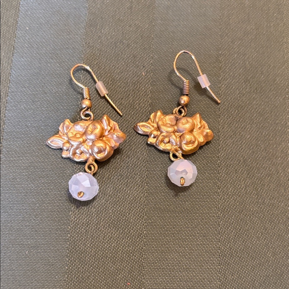 Chic Gold and White Beaded Earrings